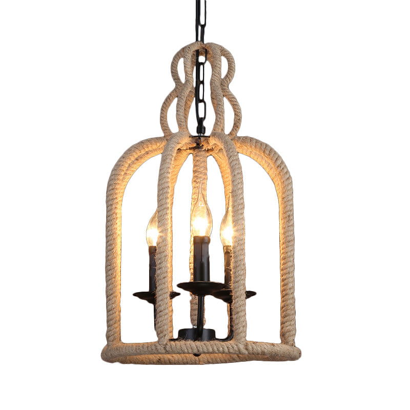 Retro Birdcage Pendant Light: 3 Heads Hanging Lamp In Brown For Dining Room
