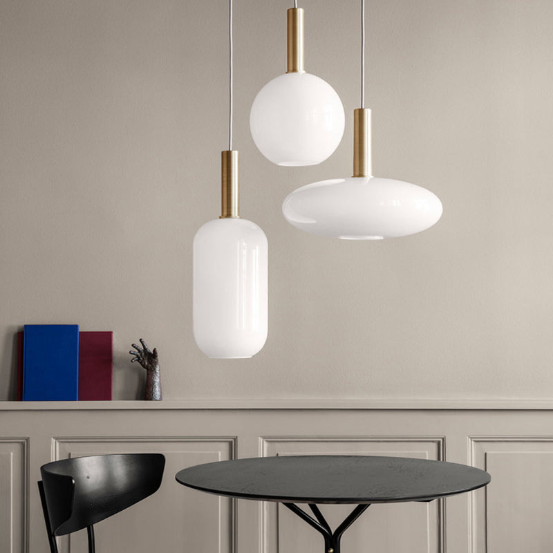 Modern White Glass Pendant Lighting – 1 Light Brass Led Ceiling Lamp Fixture