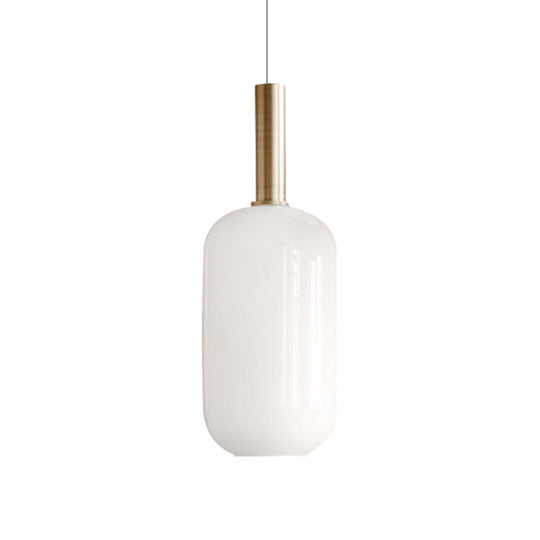 Modern White Glass Pendant Light With Brass Led: Globe/Ellipsoid/Dome Design