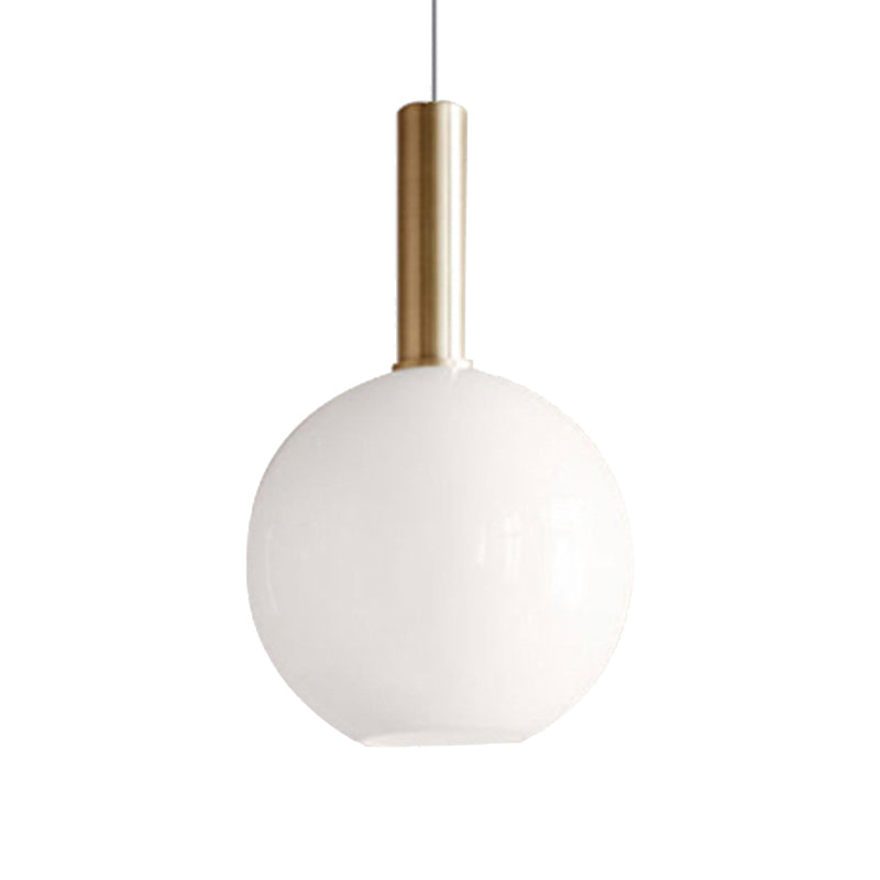 Modern White Glass Pendant Light With Brass Led: Globe/Ellipsoid/Dome Design / Globe
