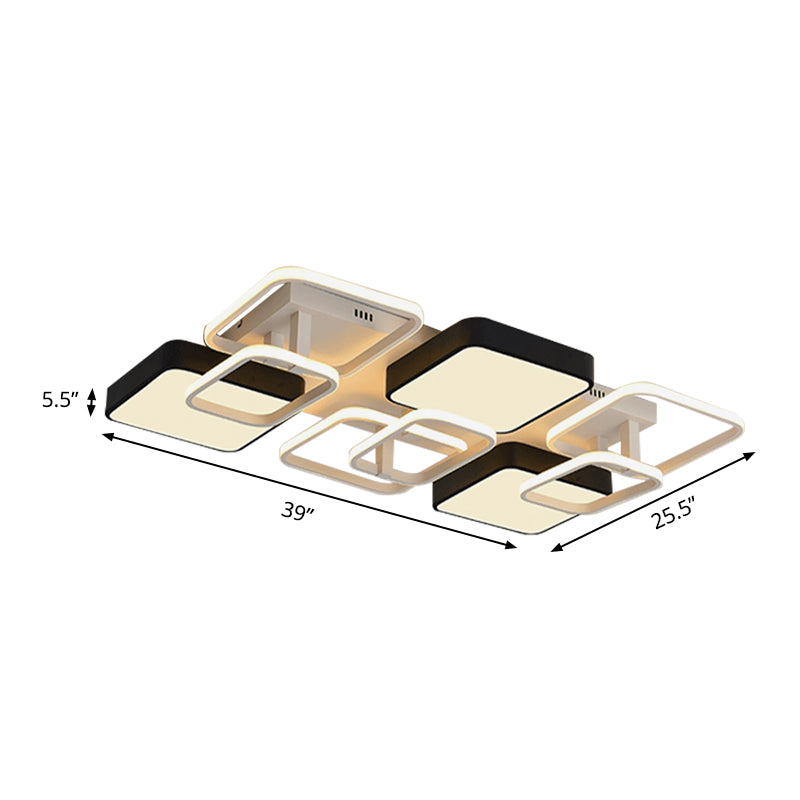 Modernist Acrylic Square Ceiling Flush Mount Led Light 25.5’/39’ Wide Black
