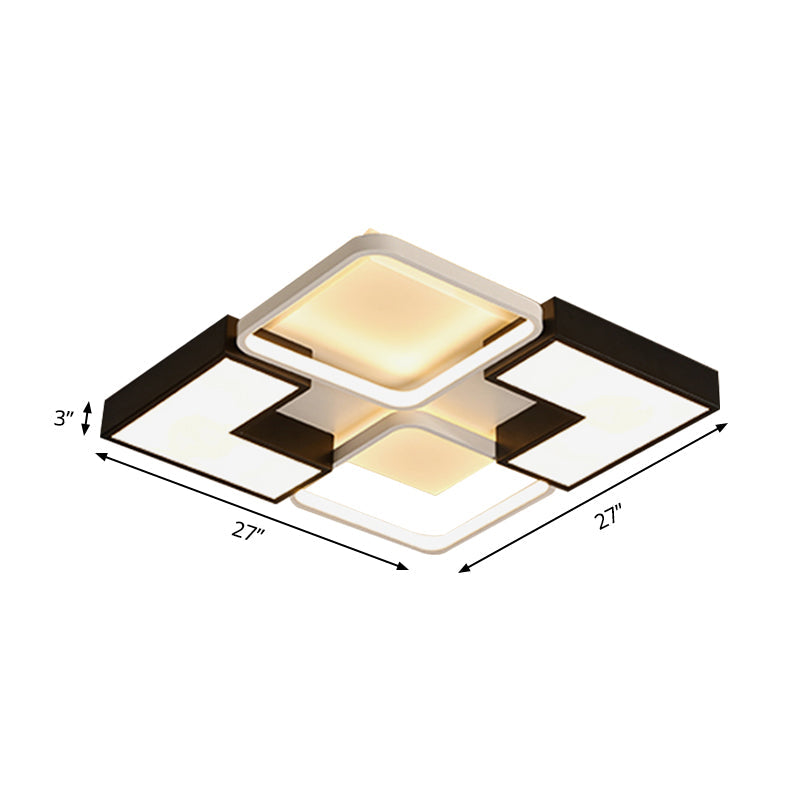 Modern Black Metal Led Ceiling Flush Light: Simple Square/Rectangular Fixture For Bedroom -