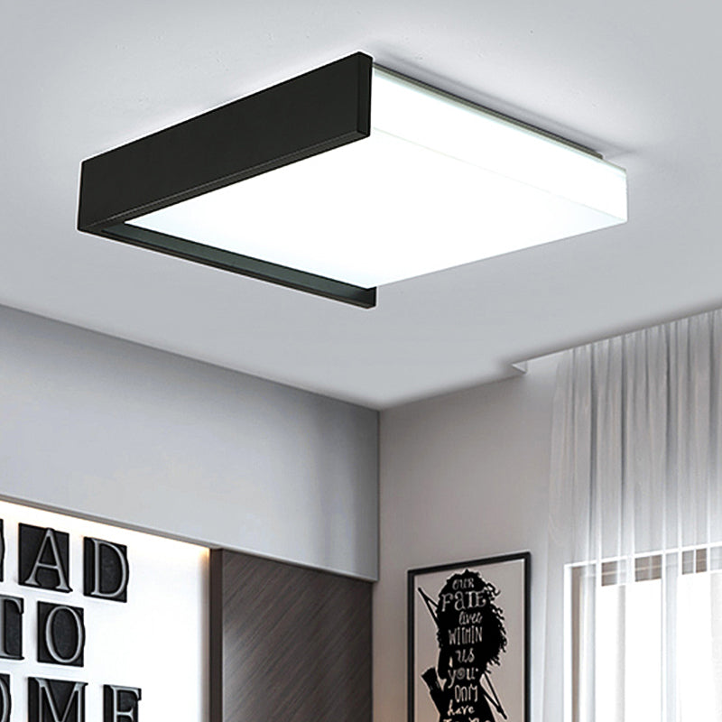 Contemporary Black Square Flush Light With Acrylic Shade - Led Bedroom Ceiling Fixture