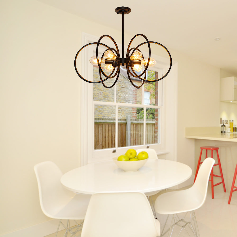 Vintage-Style 6-Light Metal Chandelier Ceiling Fixture For Restaurants - Black