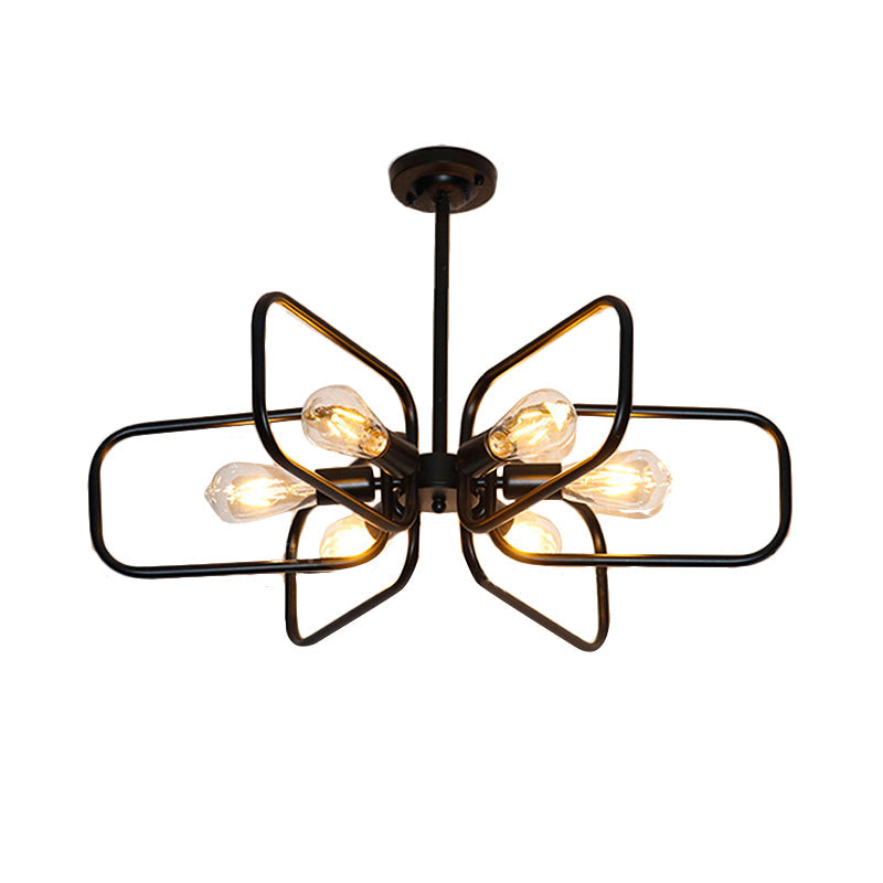 Industrial 6-Light Metallic Chandelier Pendant Lamp In Black