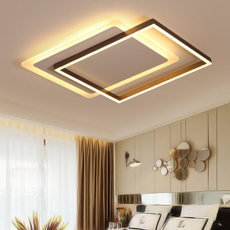 Modern Acrylic Led Coffee Flush Mount Lamp - 16.5’/20.5’/24.5’ Wide Rectangular Warm/White Light