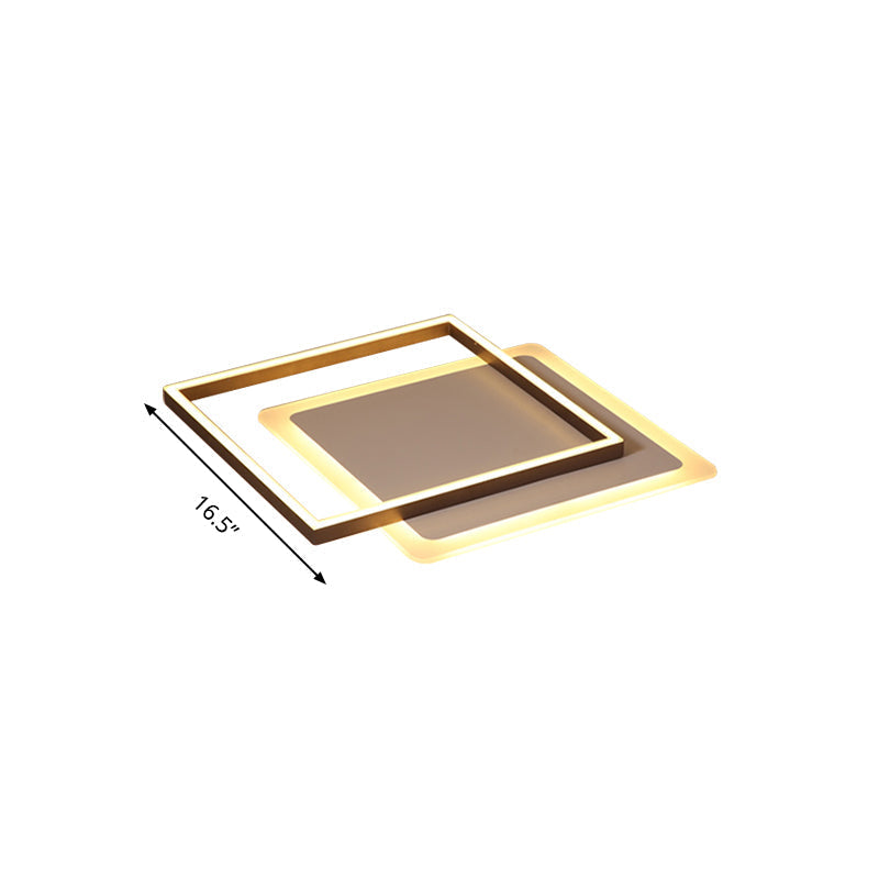 Modern Acrylic Led Coffee Flush Mount Lamp - 16.5’/20.5’/24.5’ Wide Rectangular Warm/White Light