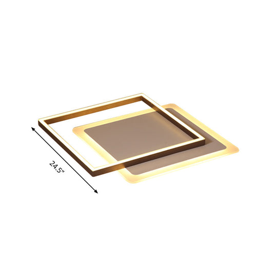 Modern Acrylic Led Coffee Flush Mount Lamp - 16.5’/20.5’/24.5’ Wide Rectangular Warm/White Light