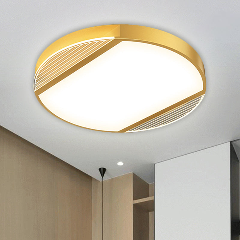 Round Led Gold Flush Mount Ceiling Lamp - Simplicity Metallic Design In Warm/White Light