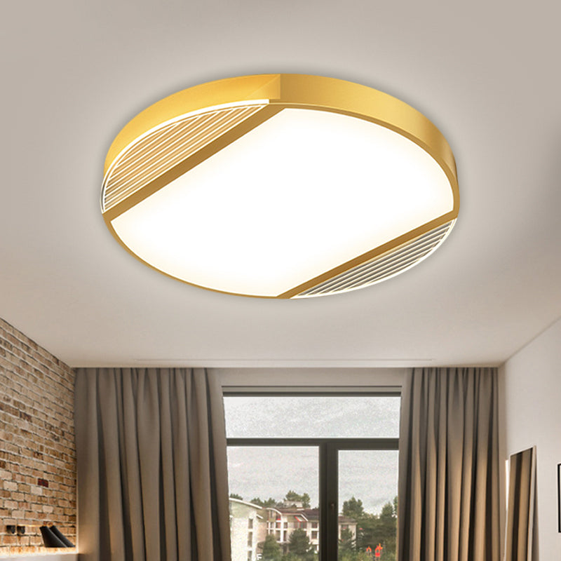 Round Led Gold Flush Mount Ceiling Lamp - Simplicity Metallic Design In Warm/White Light