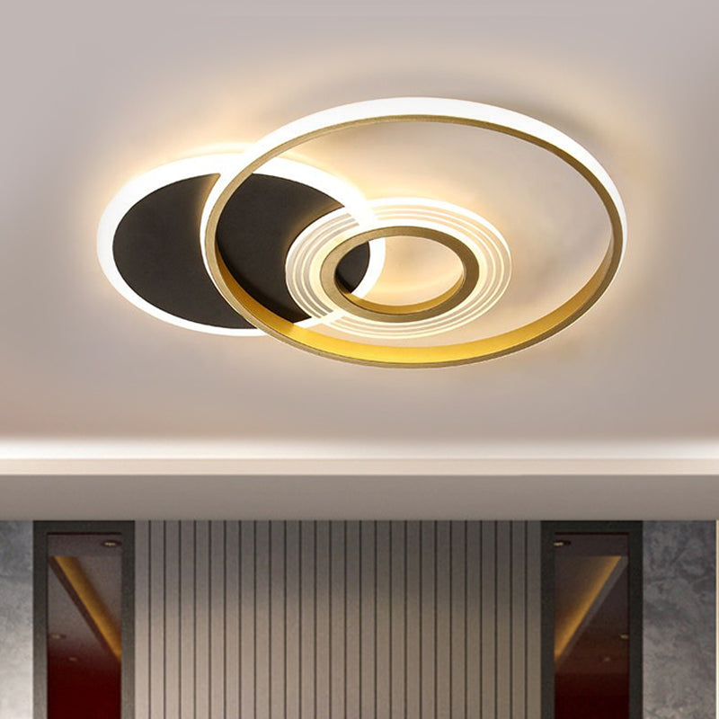 Modern Gold/Black And White Led Ceiling Mounted Fixture In Warm/White Light 18.5’/21.5’ Wide