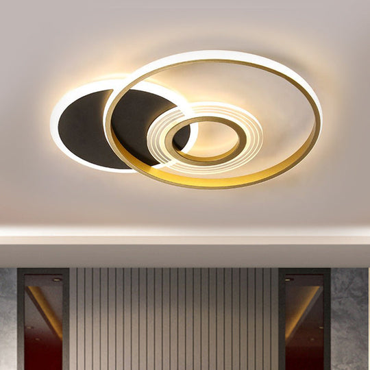 Modern Gold/Black And White Led Ceiling Mounted Fixture In Warm/White Light 18.5’/21.5’ Wide