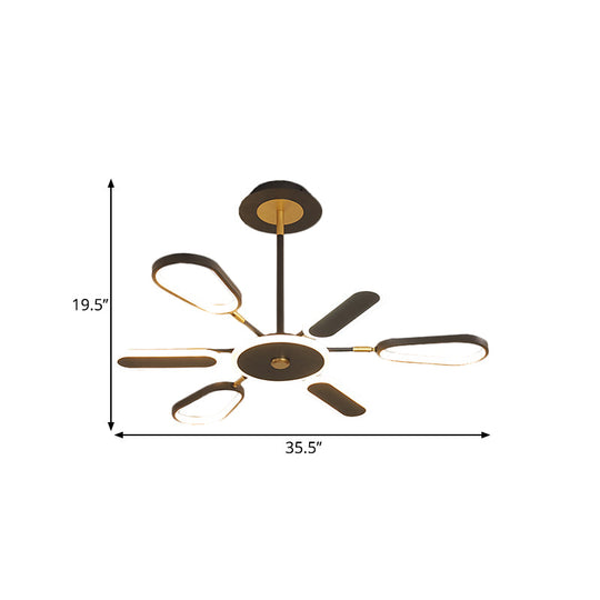 Minimalist Black Chandelier Lamp For Bedroom – 6/8 Bulbs Ellipse Metallic Shade Ceiling Light