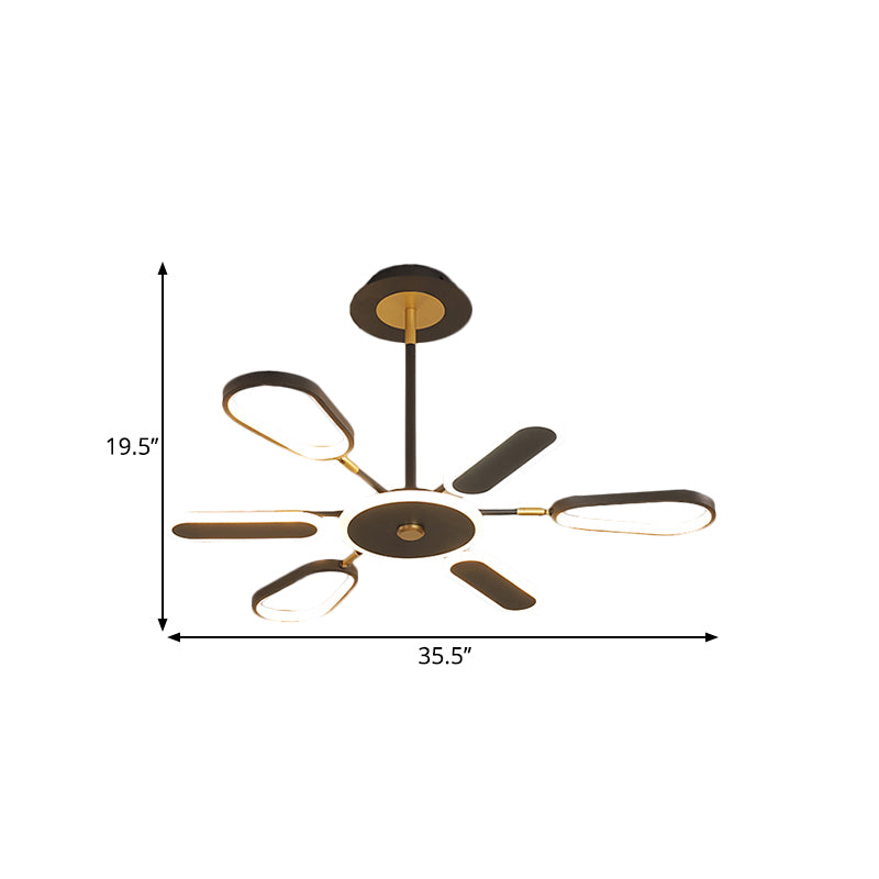 Minimalist Black Chandelier Ceiling Light With Ellipse Metallic Shade - 6/8 Bulb Bedroom Lamp