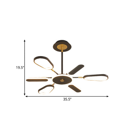 Minimalist Black Chandelier Ceiling Light With Ellipse Metallic Shade - 6/8 Bulb Bedroom Lamp