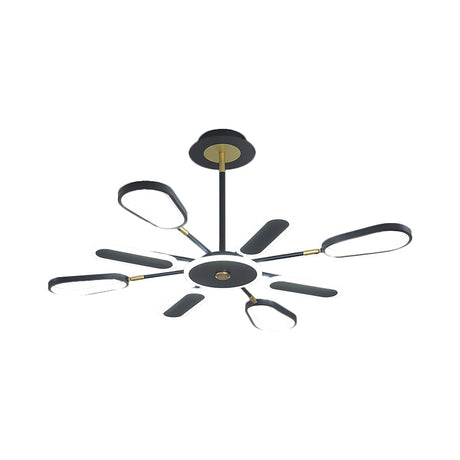 Minimalist Black Chandelier Ceiling Light With Ellipse Metallic Shade - 6/8 Bulb Bedroom Lamp