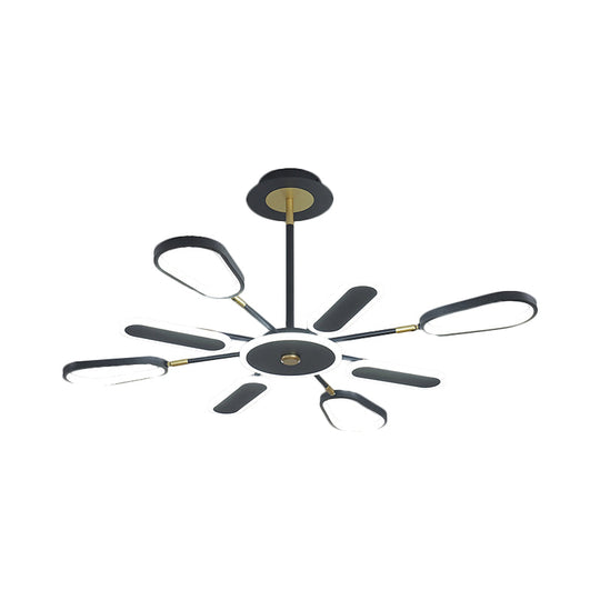 Minimalist Black Chandelier Ceiling Light With Ellipse Metallic Shade - 6/8 Bulb Bedroom Lamp