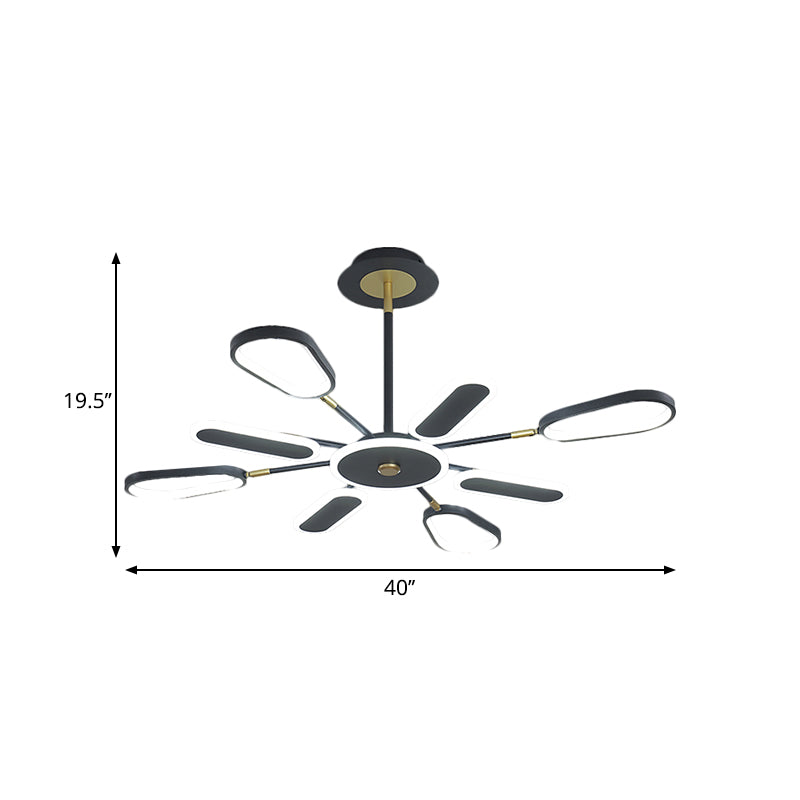 Minimalist Black Chandelier Ceiling Light With Ellipse Metallic Shade - 6/8 Bulb Bedroom Lamp