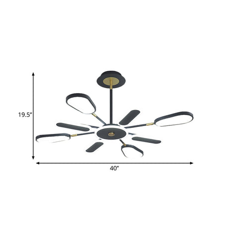 Minimalist Black Chandelier Ceiling Light With Ellipse Metallic Shade - 6/8 Bulb Bedroom Lamp