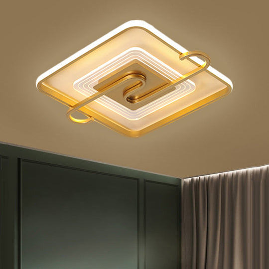 16.5’/20.5’ Gold Metal Led Square Parlor Flushmount: Contemporary Close To Ceiling Lamp With