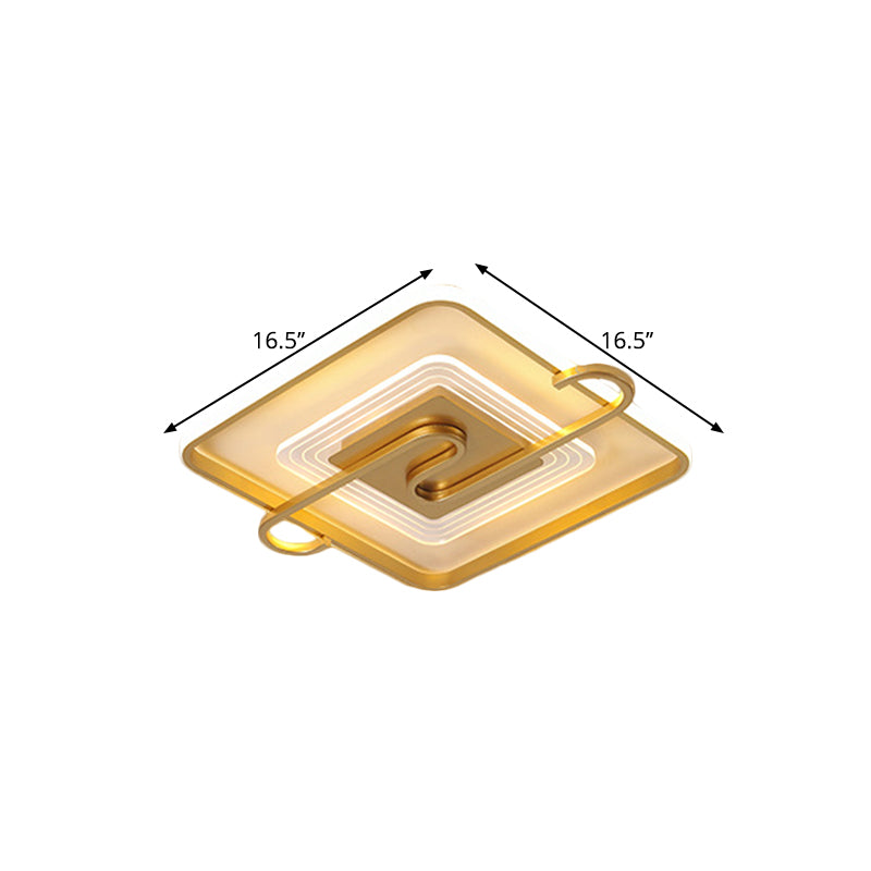 16.5’/20.5’ Gold Metal Led Square Parlor Flushmount: Contemporary Close To Ceiling Lamp With