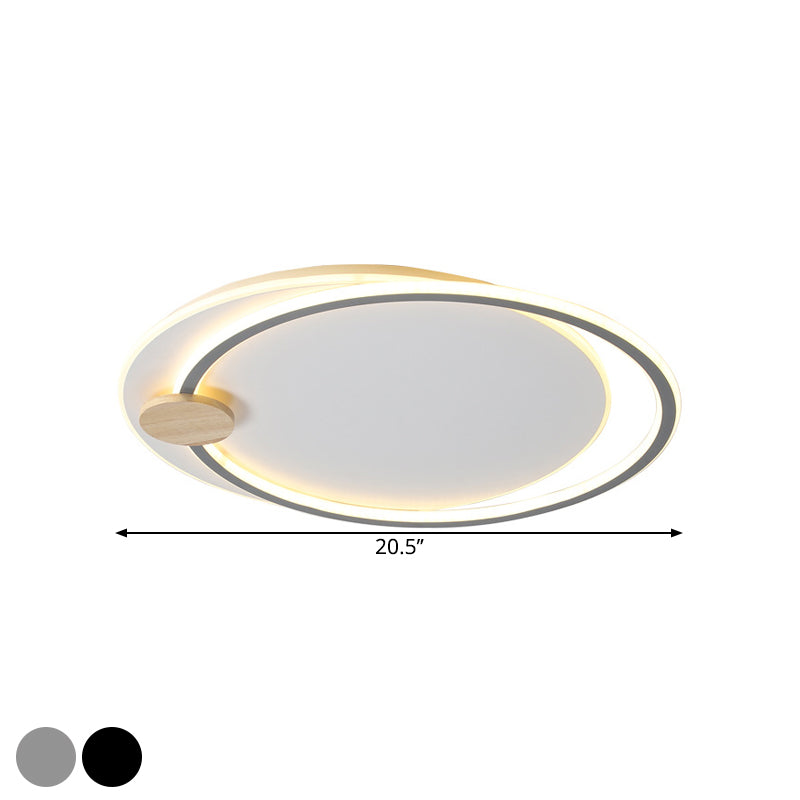 Modern Metal Led Circle Ceiling Lamp: Black/Grey Flush Mount Lighting In Warm/White Light
