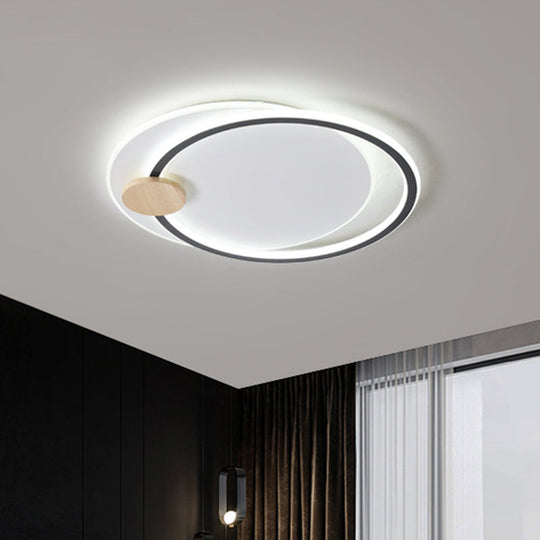 Modern Metal Led Circle Ceiling Lamp: Black/Grey Flush Mount Lighting In Warm/White Light