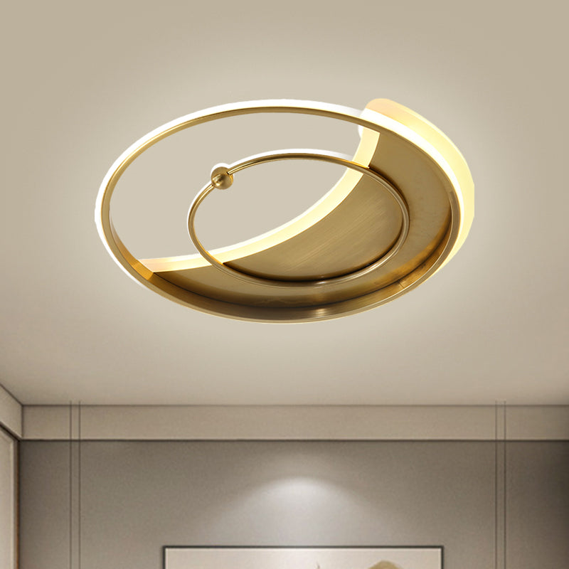 Minimalist Metal Round Led Semi Flush Mount Ceiling Lamp In Gold – Warm/White/3 Color Light