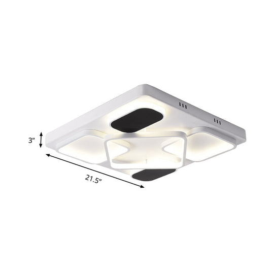 Modern Minimalist Square Flush Ceiling Light In Black Acrylic Shade Led 21.5/27.5 Width Perfect For