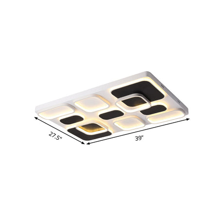 Modern Minimalist Square Flush Ceiling Light In Black Acrylic Shade Led 21.5/27.5 Width Perfect For