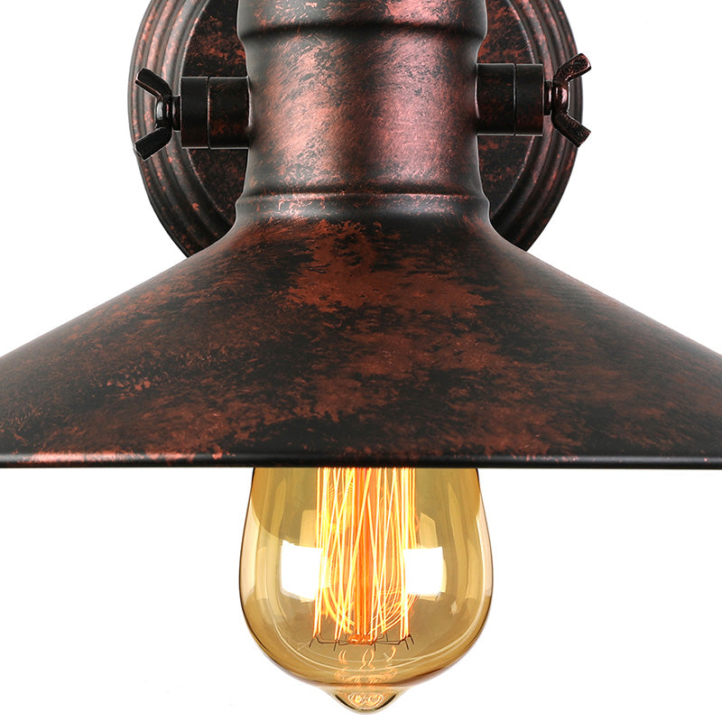 Antique Style Metallic Saucer Sconce Wall Lighting 1 Bulb Corridor Lamp In Black/Rust