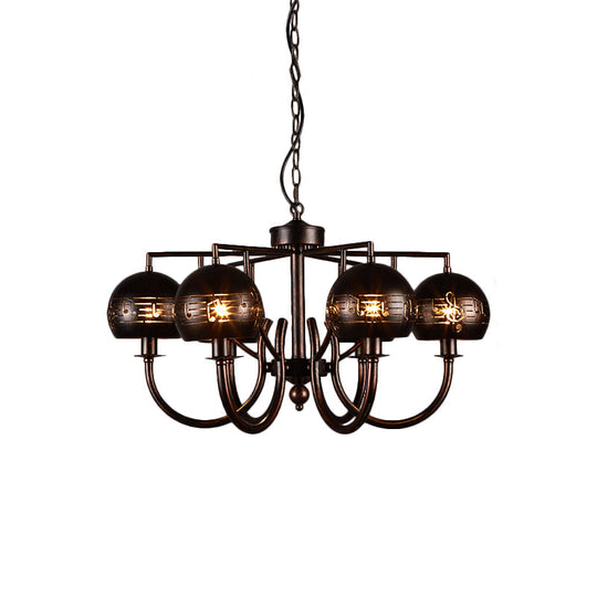 Retro 6-Light Rust Pendant Chandelier With Musical Note Metal – Ideal For Restaurants