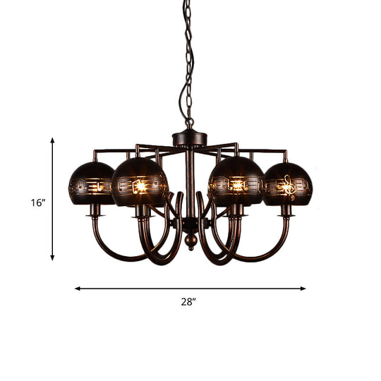 Vintage-Inspired 6-Light Rust Pendant Chandelier With Musical Note Metalperfect For Restaurants