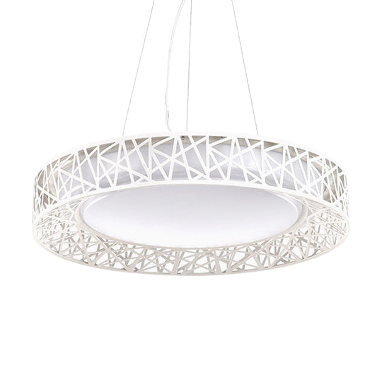 Laëtitia - Nordic Drum Hanging Pendant Light Metal Led White Ceiling With Hollow Design In