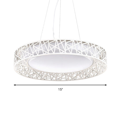 Laëtitia - Nordic Drum Hanging Pendant Light Metal Led White Ceiling With Hollow Design In