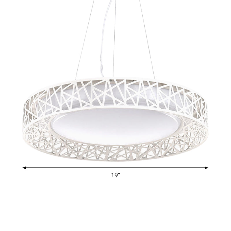 Laëtitia - Nordic Drum Hanging Pendant Light Metal Led White Ceiling With Hollow Design In