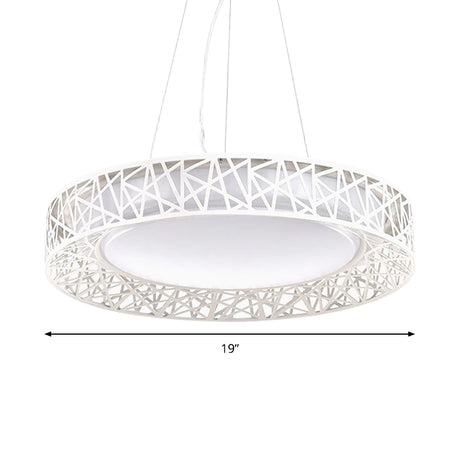 Laëtitia - Nordic Drum Hanging Pendant Light Metal Led White Ceiling With Hollow Design In
