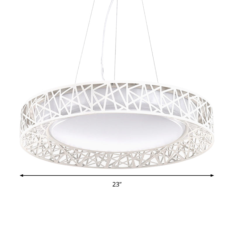 Laëtitia - Nordic Drum Hanging Pendant Light Metal Led White Ceiling With Hollow Design In