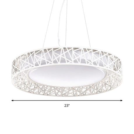 Laëtitia - Nordic Drum Hanging Pendant Light Metal Led White Ceiling With Hollow Design In