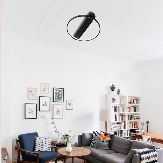 Modern Ring Acrylic Flush Light: 18’/25.5’ Wide Led Ceiling Fixture For Living Room (Black/White)