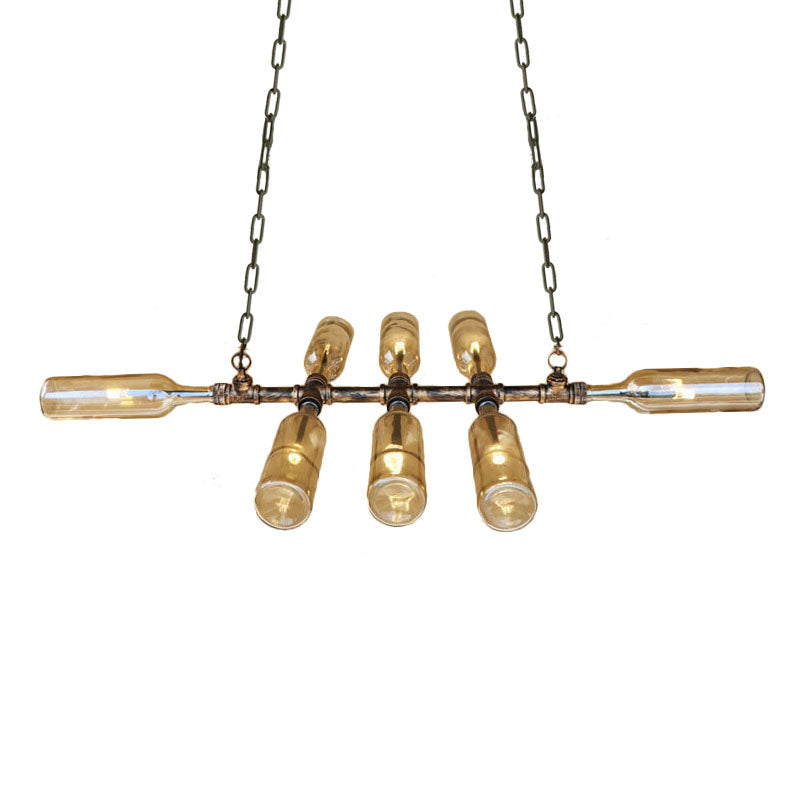 Blue/Amber Vintage Style Glass Bottle Chandelier Pendant Light With 8 Heads For Stairway