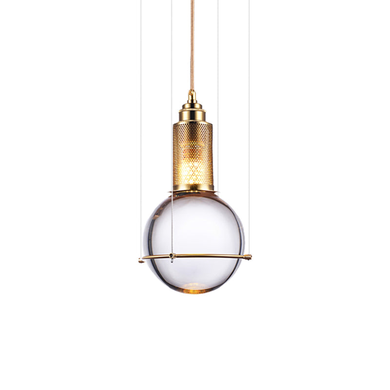 Modern Clear Crystal Ball Pendant Lamp With Led Gold Mesh Cage - Warm/White Bedroom Hanging Light