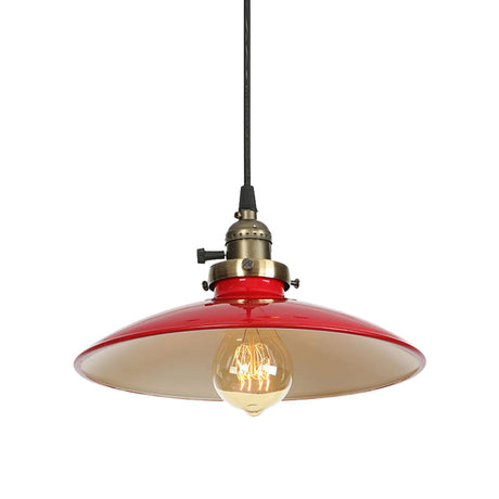 Vintage Farmhouse Pendant Light 1/2-Pack Saucer Style Adjustable Cord Black/Red Iron Finish