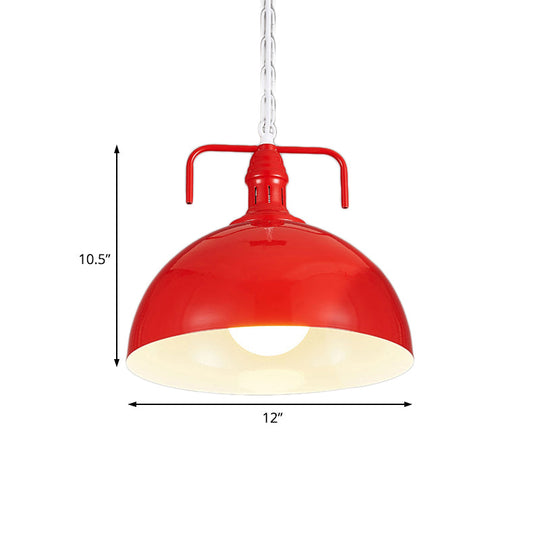 Industrial Metallic Living Room Pendant Light - 1 Red/Yellow/Rust Finish 12’/16’ Bowl