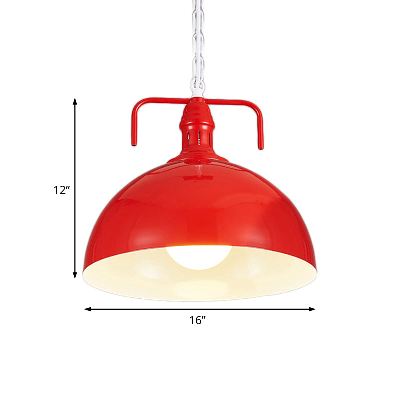 Industrial Metallic Living Room Pendant Light - 1 Red/Yellow/Rust Finish 12’/16’ Bowl