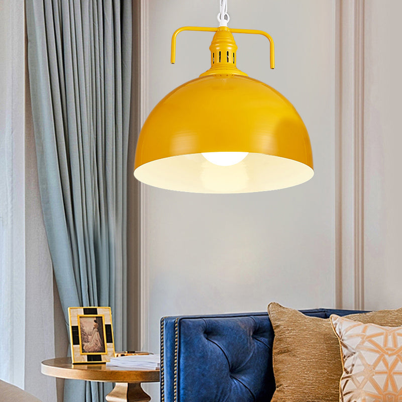 Industrial Metallic Living Room Pendant Light - 1 Red/Yellow/Rust Finish 12’/16’ Bowl