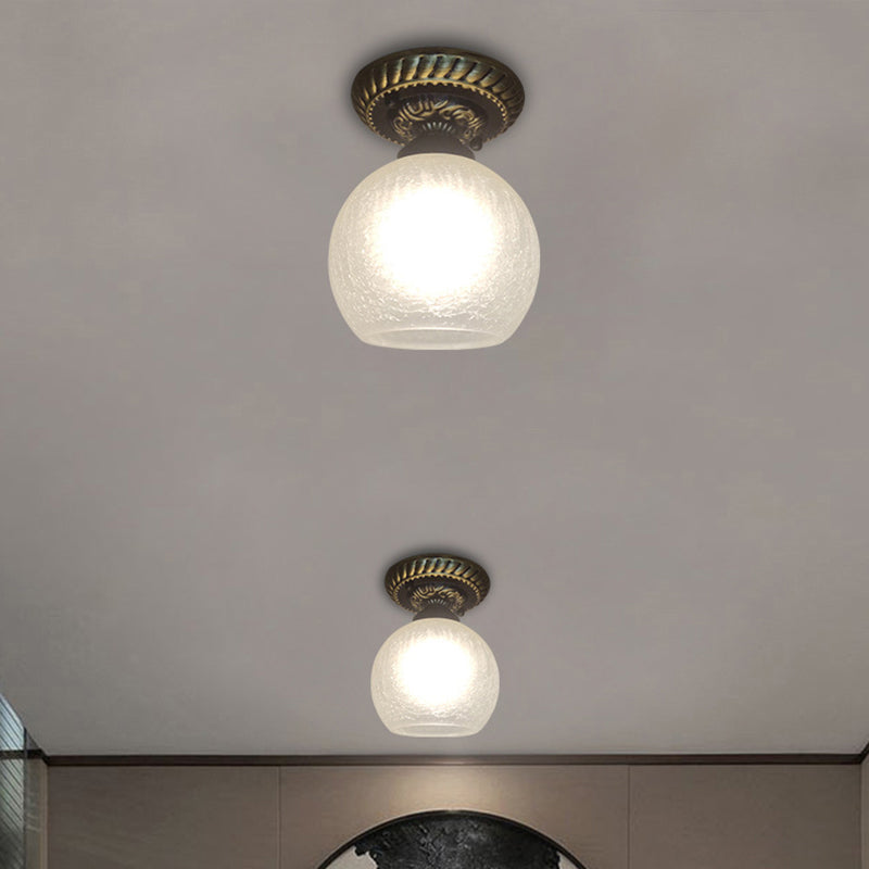 Rustic Style Opal Crackle Glass Ceiling Lamp 1 - Light Flush Mount Brown 6’/7’/8’ Sphere Design / 6’