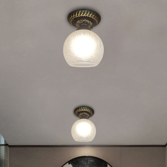 Rustic Style Opal Crackle Glass Ceiling Lamp 1-Light Flush Mount Brown 6/7/8 Sphere Design / 6