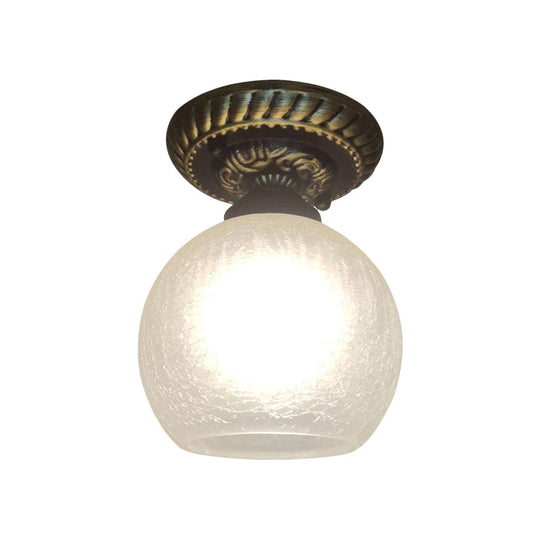 Rustic Style Opal Crackle Glass Ceiling Lamp 1-Light Flush Mount Brown 6/7/8 Sphere Design