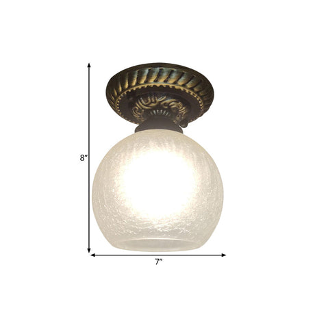 Rustic Style Opal Crackle Glass Ceiling Lamp 1-Light Flush Mount Brown 6/7/8 Sphere Design